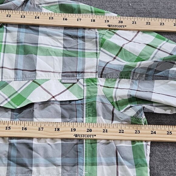 Columbia Shirt Men L Plaid LS Roll Up Tab Pockets Outdoor Sun Protect Vents Mesh - Picture 4 of 16